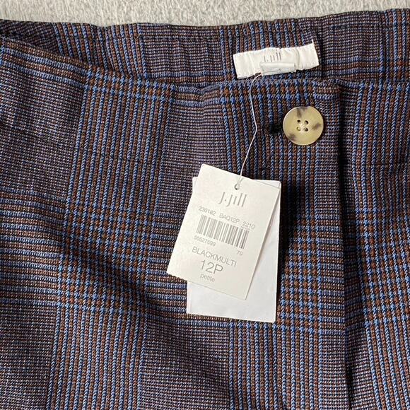 J. Jill Wearever Pull-On Pants Women's 12P Petite Black Multi Plaid Straight Leg - Picture 1 of 9